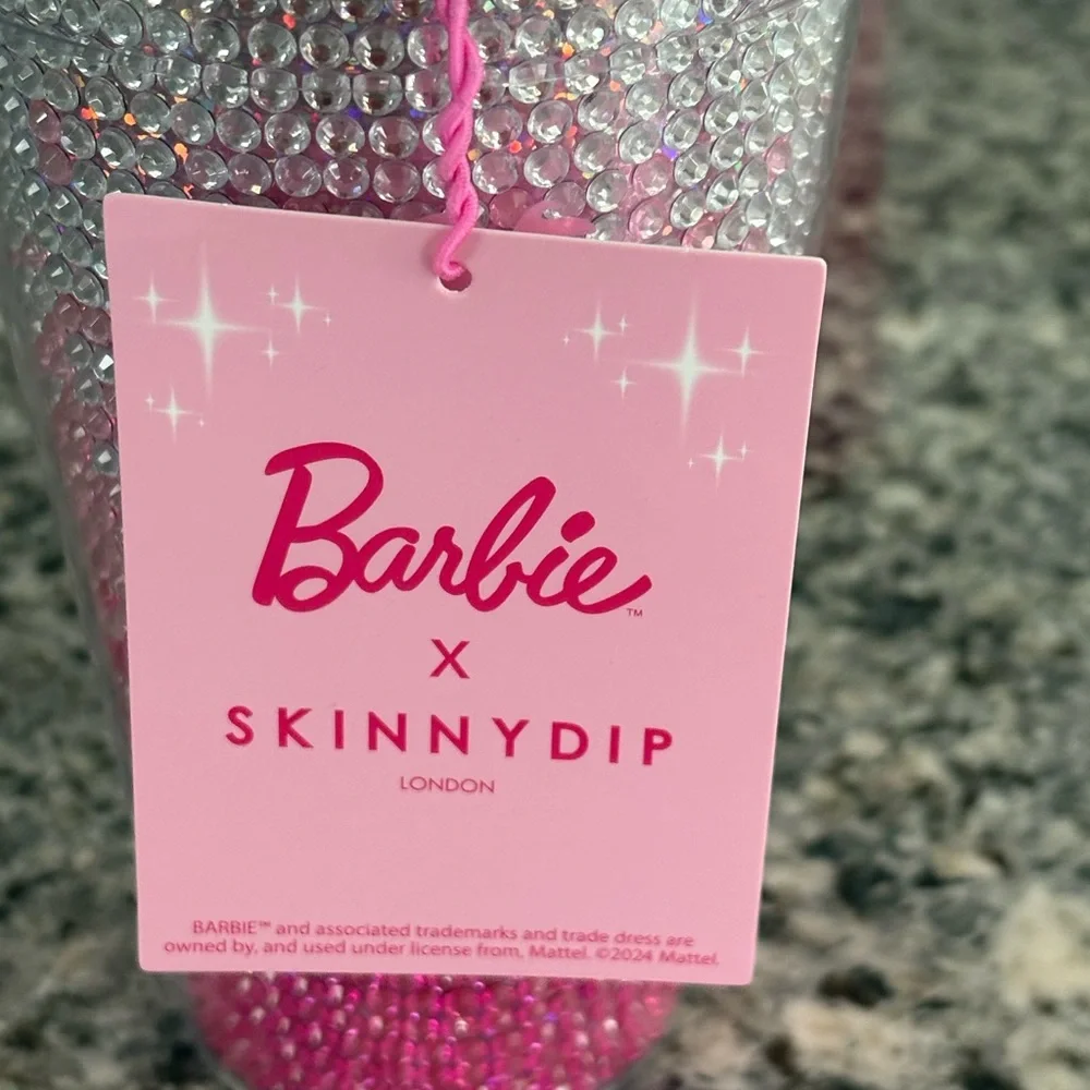 NWT- Barbie x Skinnydip 16oz pink/silver rhinestone tumbler w/ straw & dome lid - Picture 2 of 5